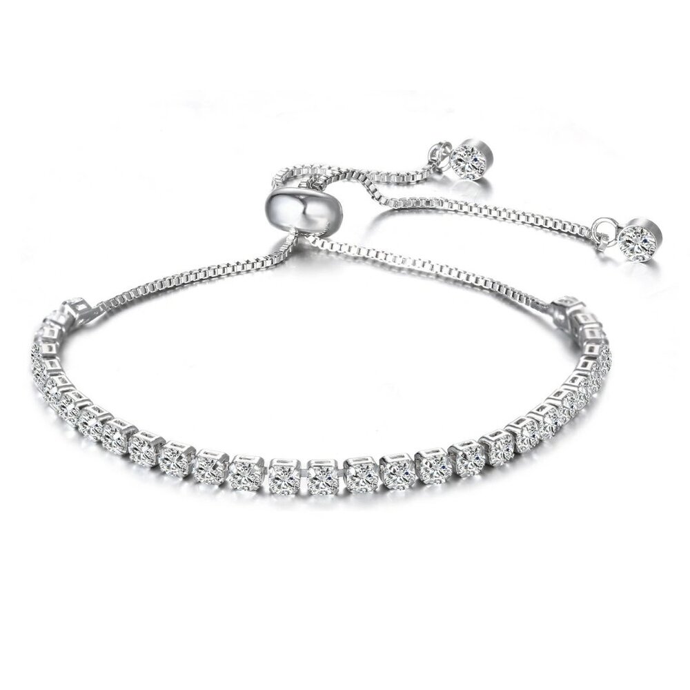 Swarovski Crystal Slider Tennis Bracelet‎ Sterling Silver Overlay Adjustable NOS
